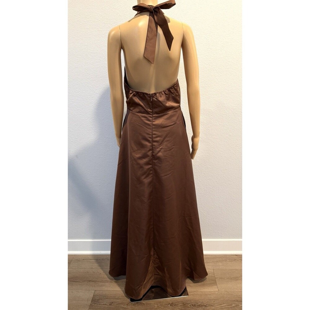 Petal & Pup Norva Bow Front Halter Satin Maxi Dress Chocolate Brown NWOT Sz 10 - Picture 9 of 16